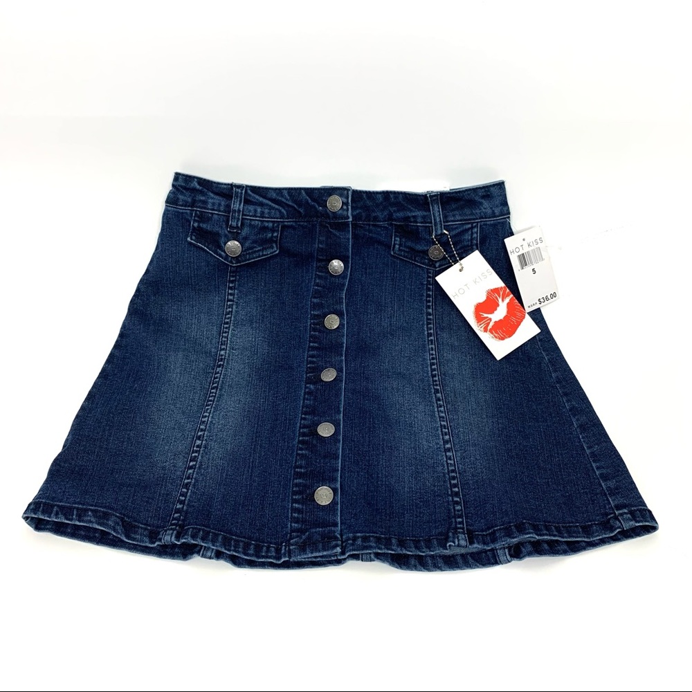 Hot Kiss Exposed Button Fly Fitted Mini Skirt Dark Faded Washed New Nwt Size 5